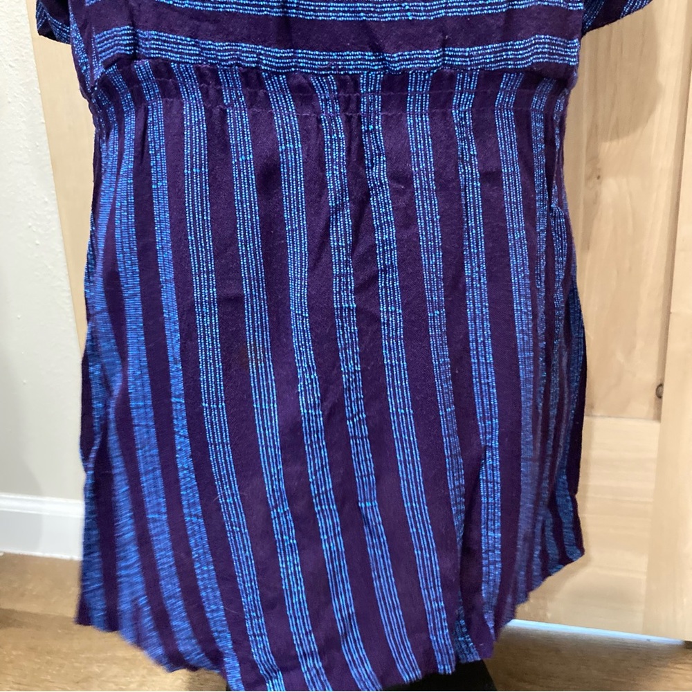 Vintage 90s Purple Blue Striped Drop Waist Dress 3/4 Sleeve Medium - Picture 9 of 12